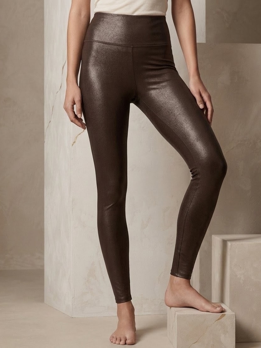 Time and Tru Shiny Faux Leather Leggings in Brown